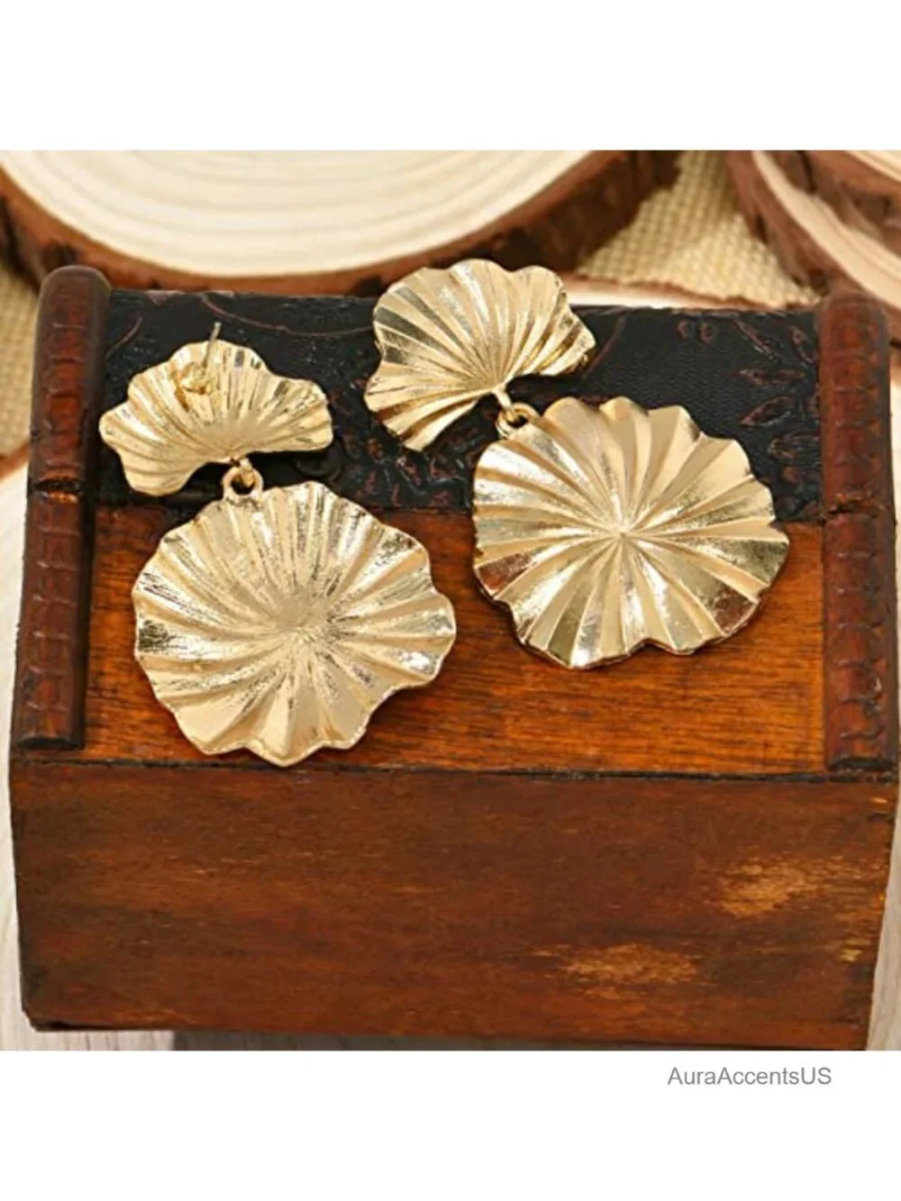 Large Metal Floral Drop Earrings Hypoallergenic Statement Jewelry